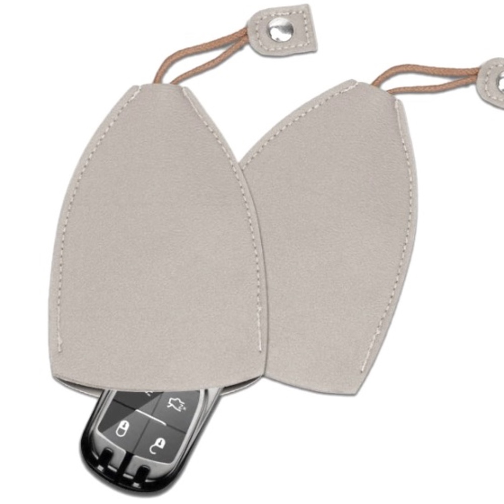 Universal Pull Out Car Key Case Holder Keychain PU Leather (Light Grey)
